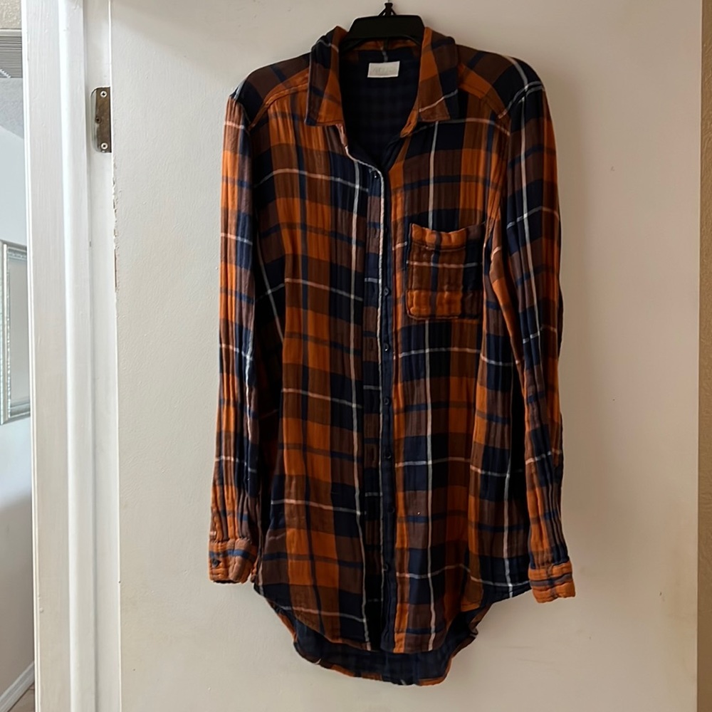 Abound Flannel Orange Blue Plaid S